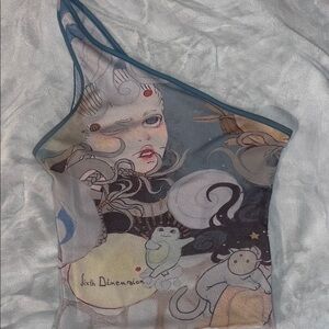 Women's Artistic One-Shoulder Crop Top - Multicolor